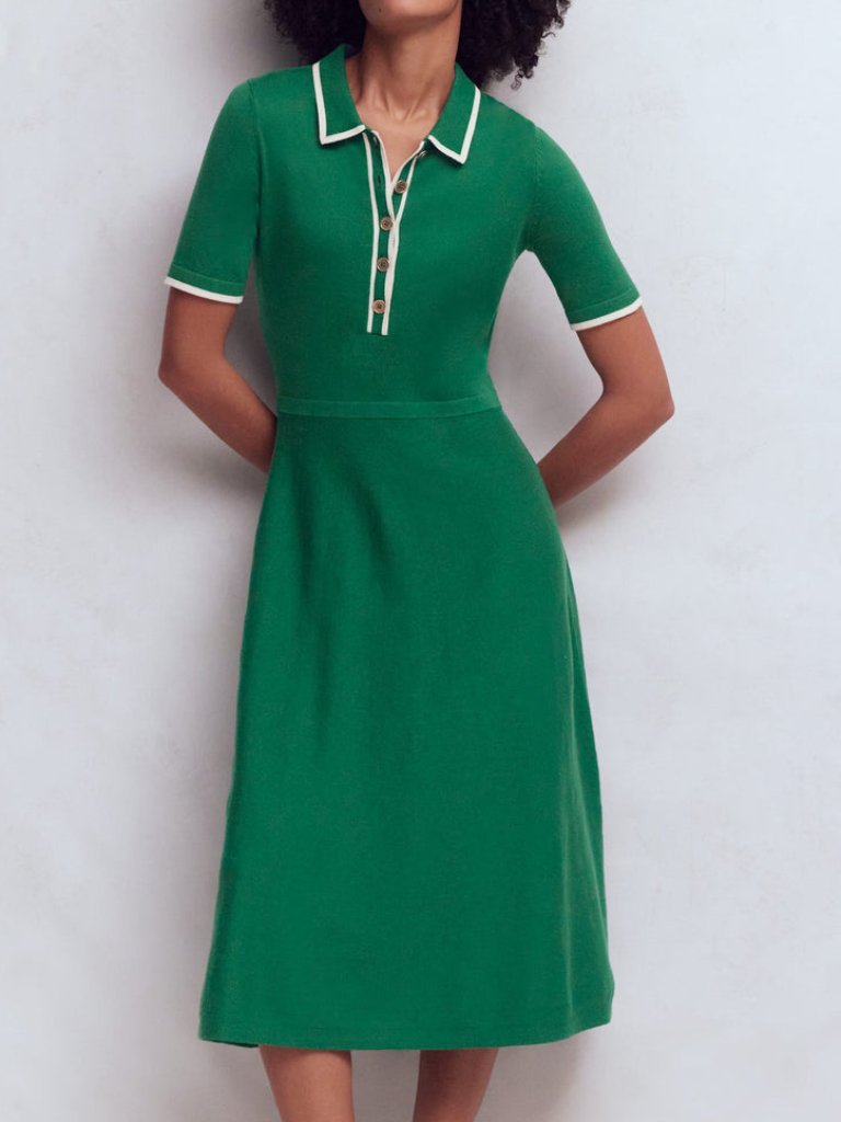 Nwt Boden Collared Knitted Midi Dress In Green - Size 6 P